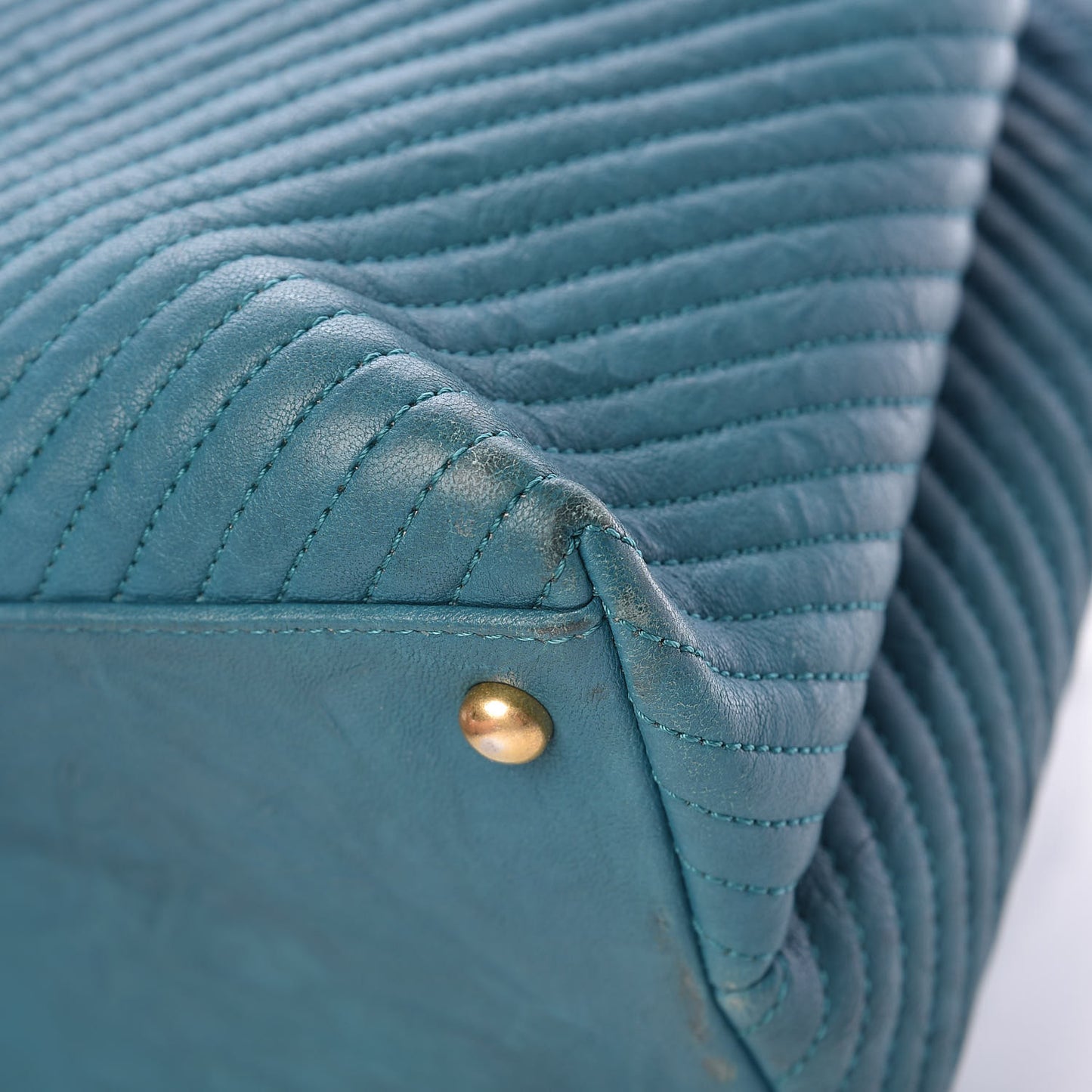 Wrinkled Lambskin Chevron Quilted Surpique Tote Turquoise