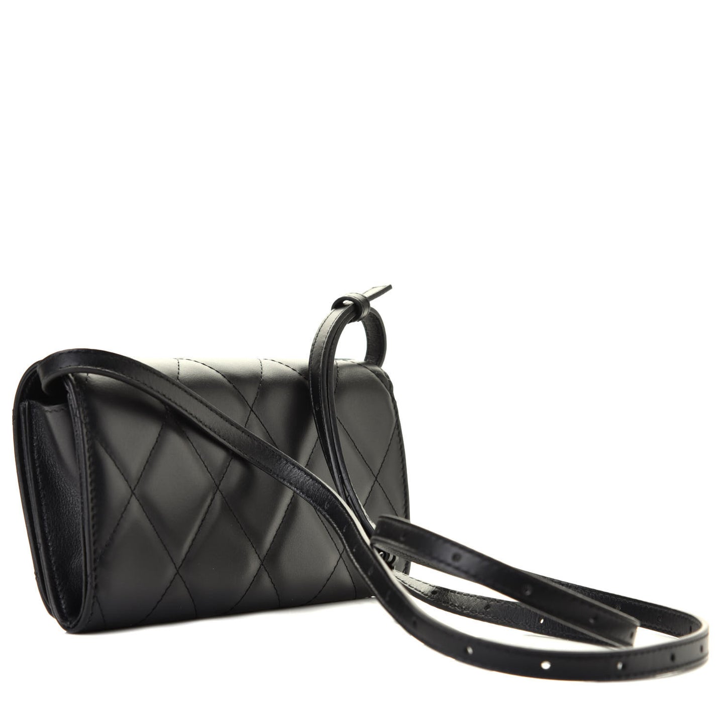 Nappa Calfskin Quilted Touch B Phone Holder With Strap Black