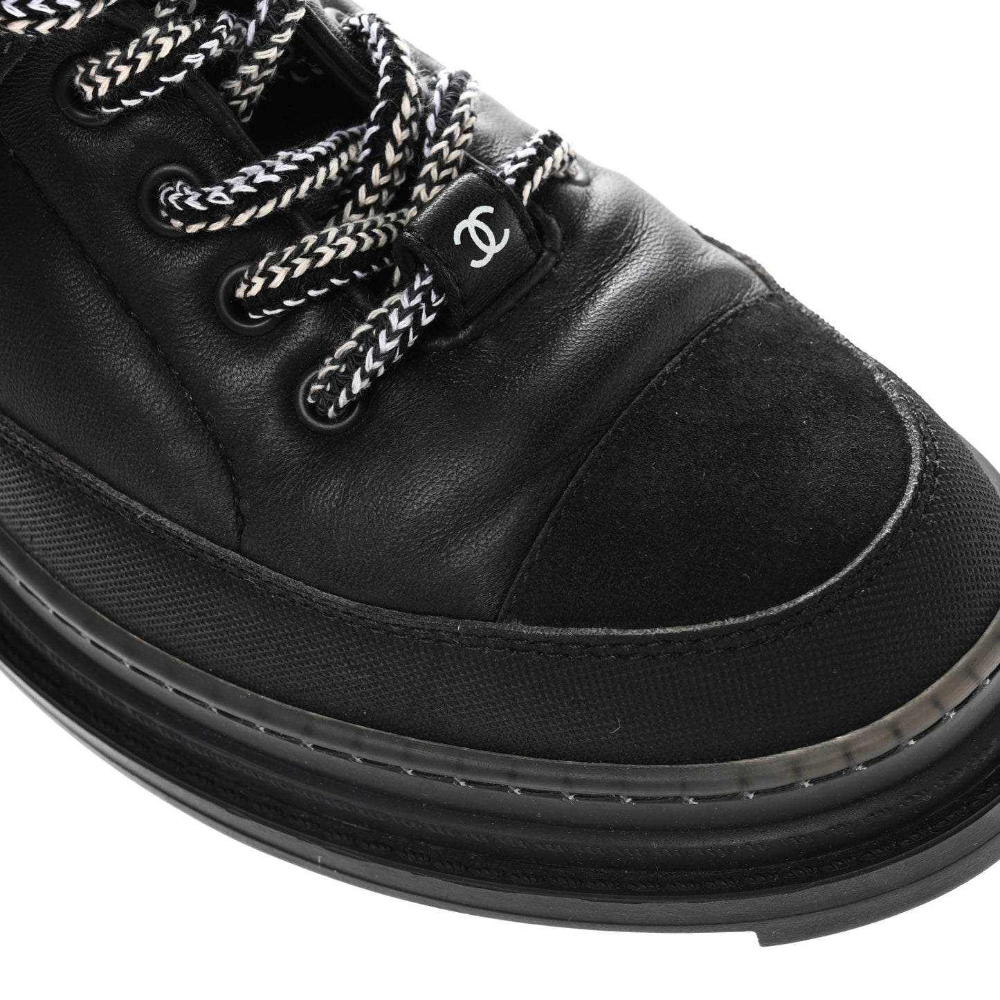 Lambskin Shearling Suede CC High Lace Up Boots 38 Black