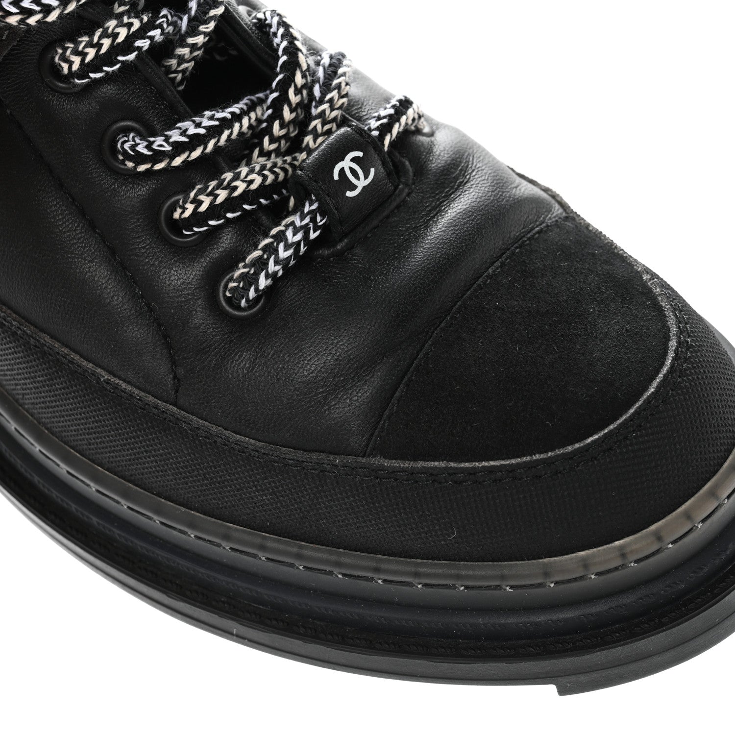 Chanel Lambskin Shearling Suede CC High Lace Up Boots 38 Black 23 of 27