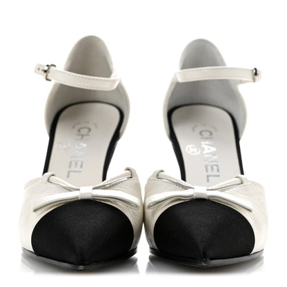 Chanel Crumpled Calfskin Satin Cap Toe CC Pumps 36 White Black 3 of 11