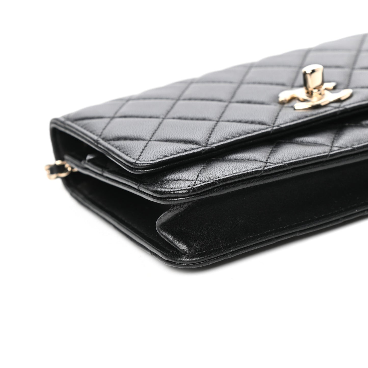 Lambskin Quilted Trendy CC Wallet On Chain WOC Black