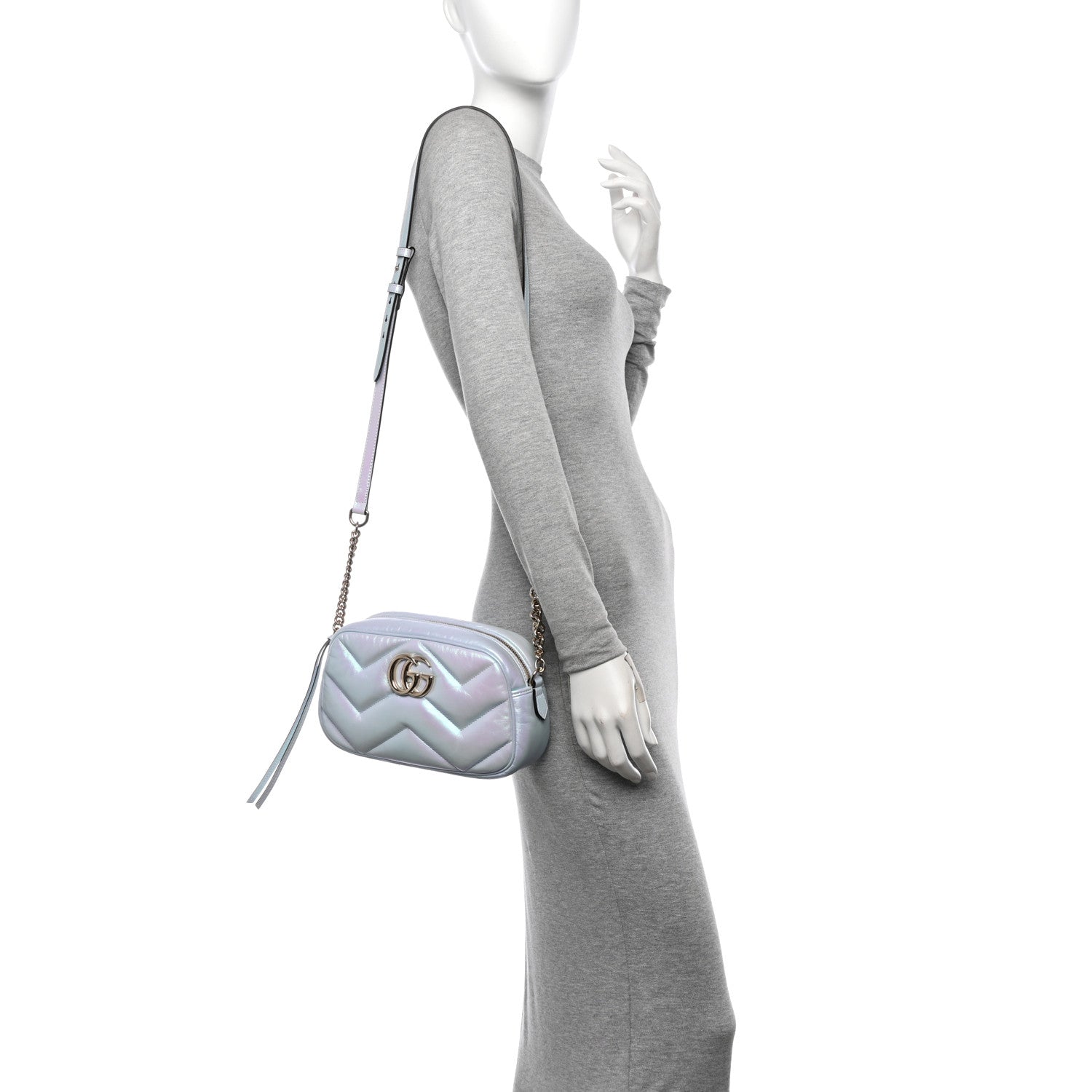 Gucci Iridescent Nappa Chevron Matelasse Small GG Marmont Chain Shoulder Bag Iridescent Snow Light Blue 2 of 11