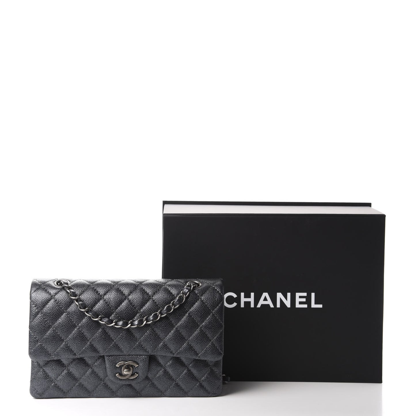 Iridescent Caviar Quilted Medium Double Flap Black