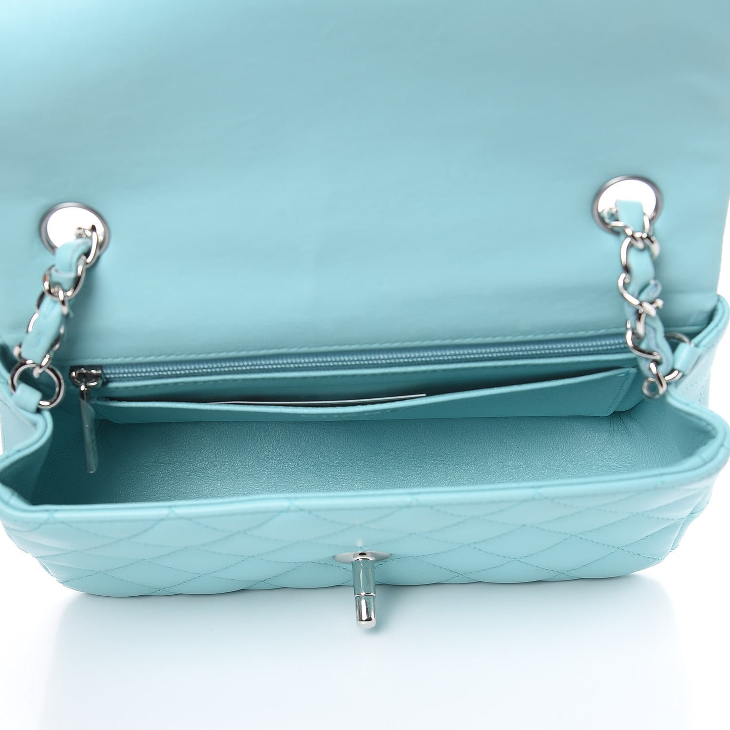 Lambskin Quilted Mini Rectangular Flap Light Blue