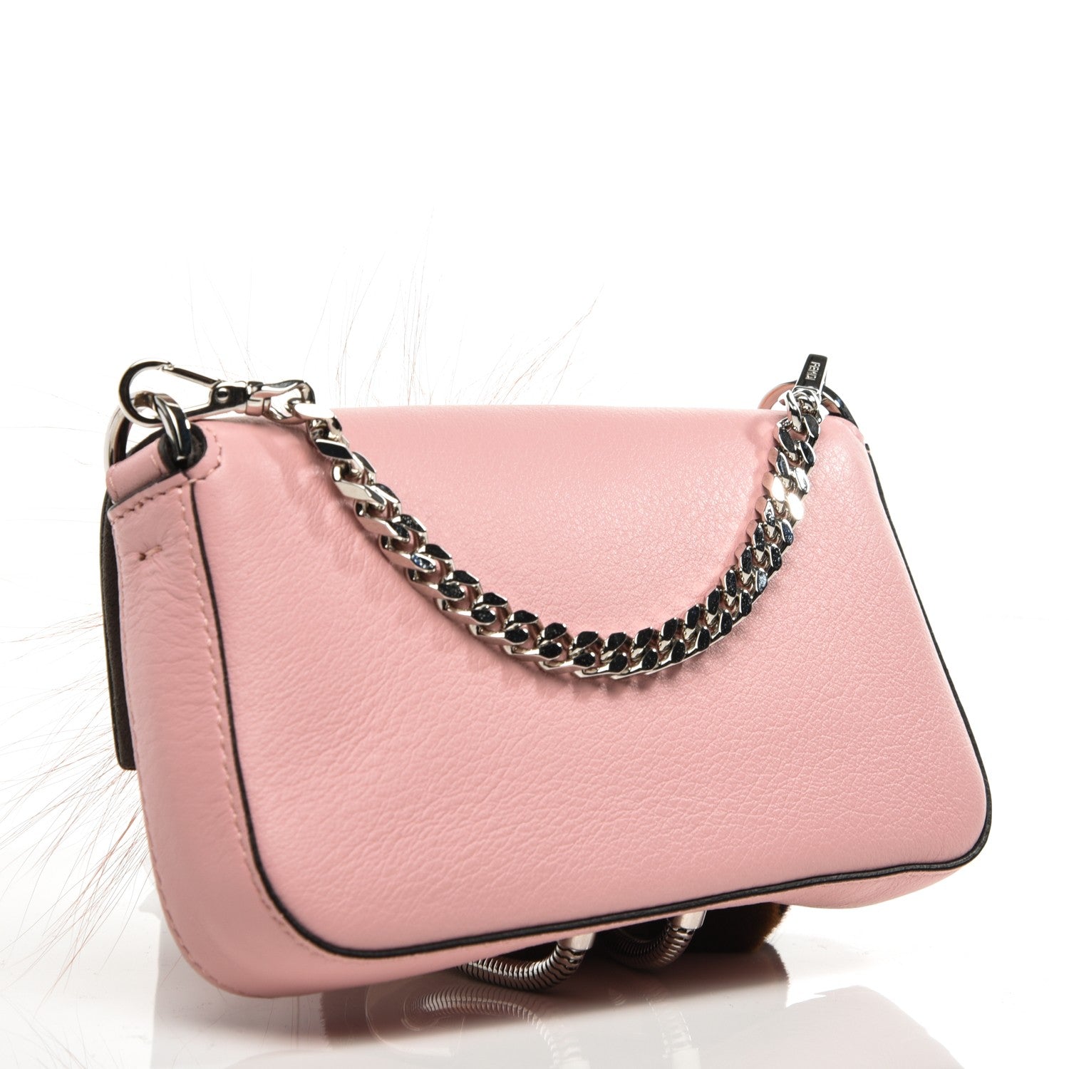 Fendi Calfskin Rabbit Fox Fur Hypnoteyes Micro Baguette Bubblegum 2 of 5