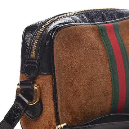 Gucci Suede Patent Web Mini Ophidia Shoulder Bag Nocciola Black 10 of 14