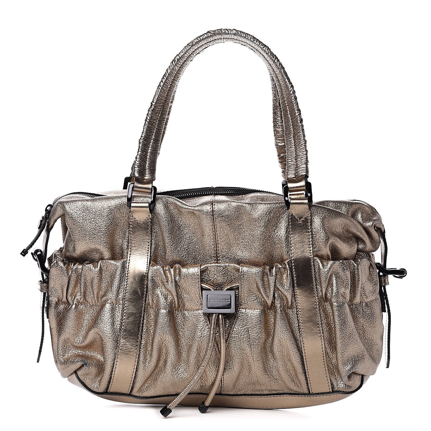 Metallic Grained Calfskin Small Curzon Satchel Gold