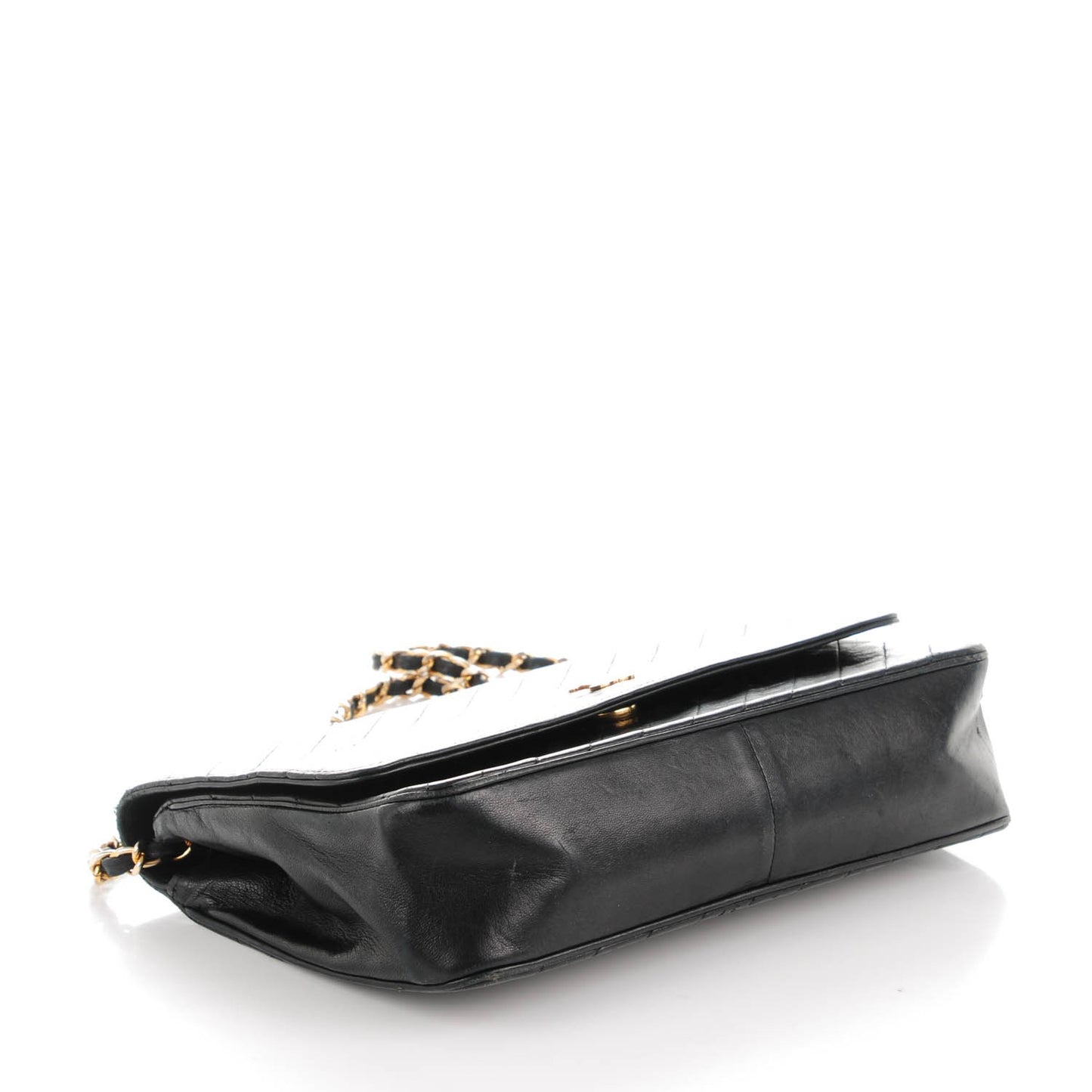 Lambskin Diagonal Quilted Small Single Flap Black