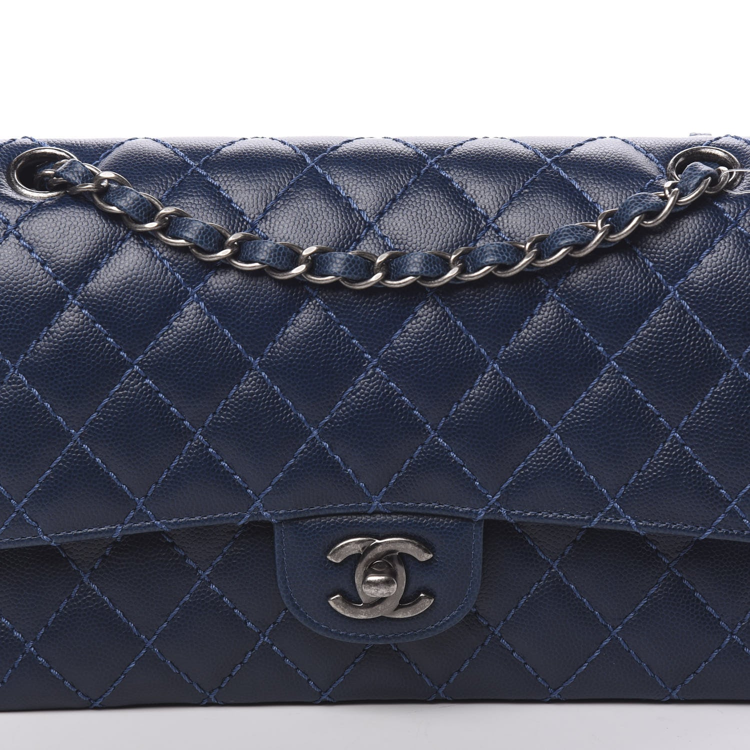 Chanel Caviar Quilted Medium Double Flap Dark Blue 9 of 12