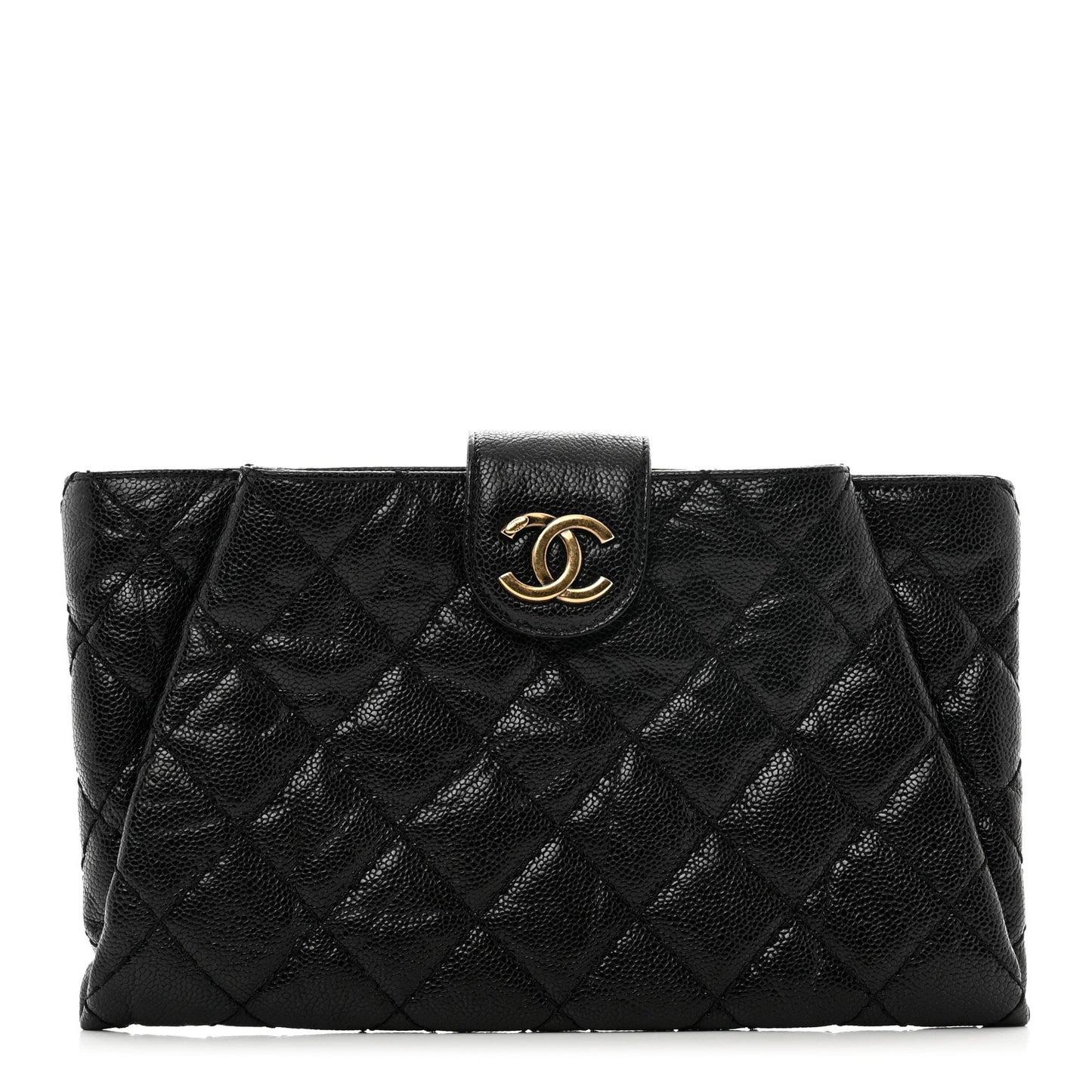 Caviar Quilted Coco Pleats Clutch Black