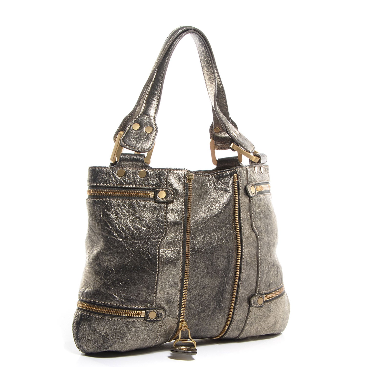 Jimmy Choo Metallic Leather Mona Tote Pewter 3 of 8