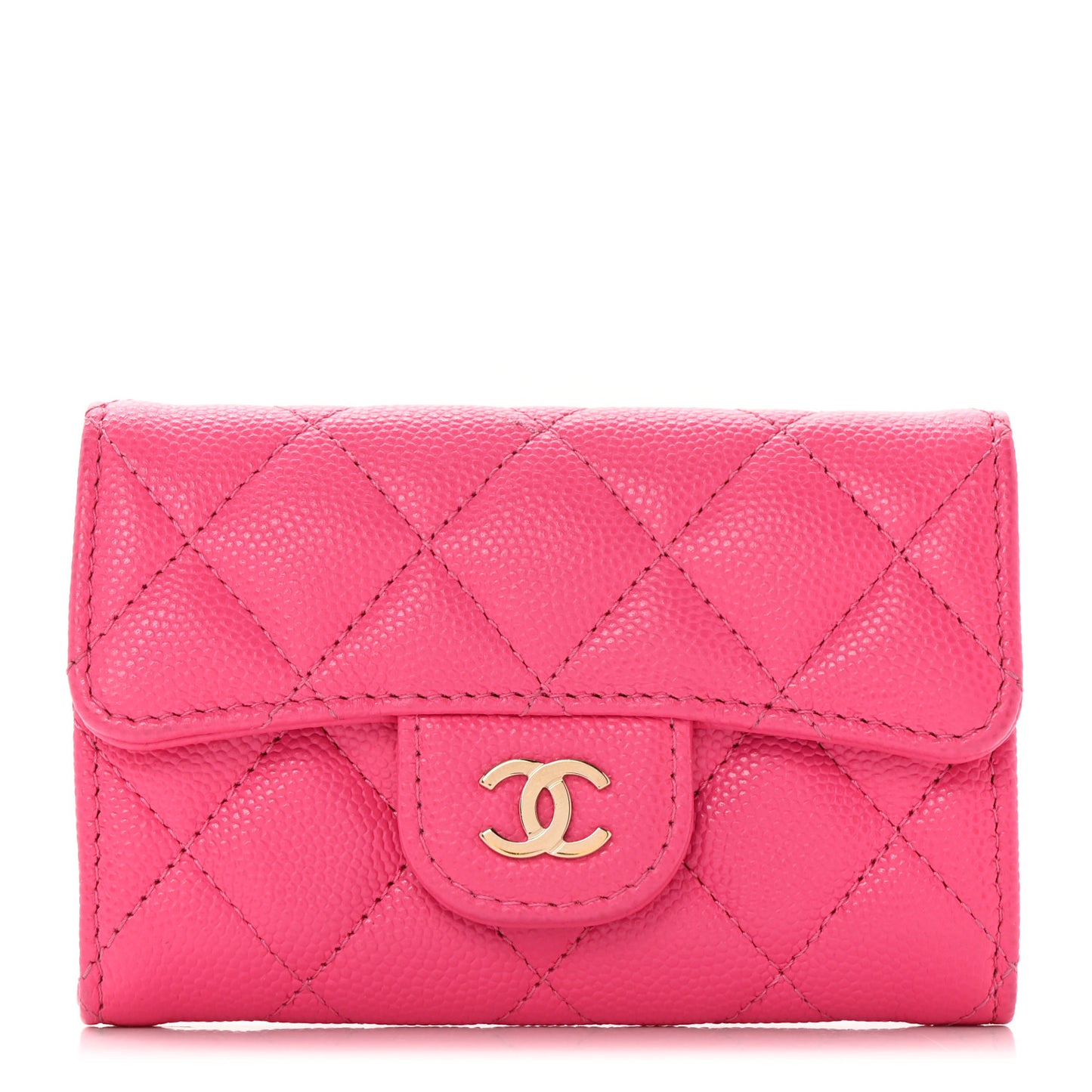 Caviar Quilted Flap Card Holder Wallet Pink