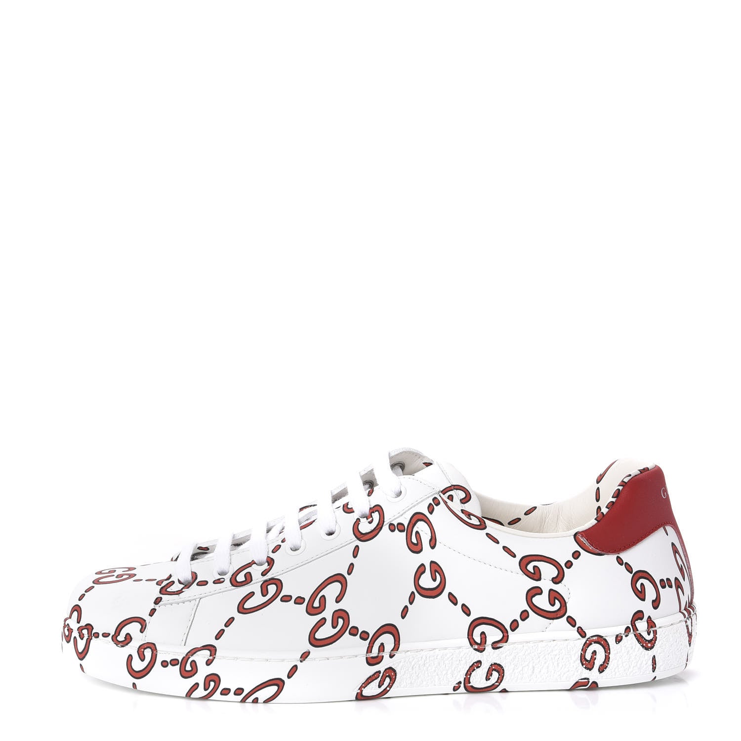 Gucci Calfskin GucciGhost Print Mens Ace Sneakers 8 White Hibiscus Red 1 of 10