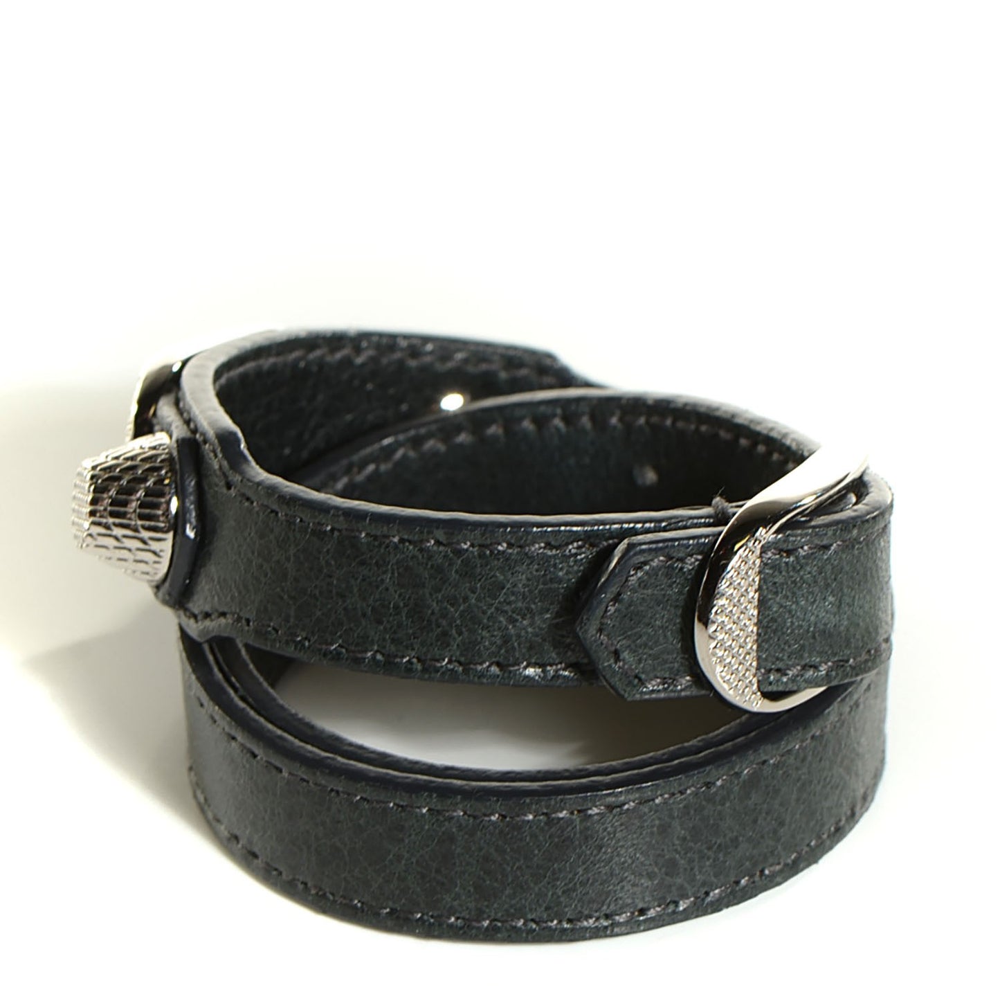 Agneau Arena Classic Hardware Triple Tour Giant 12 Silver Hardware Bracelet Black