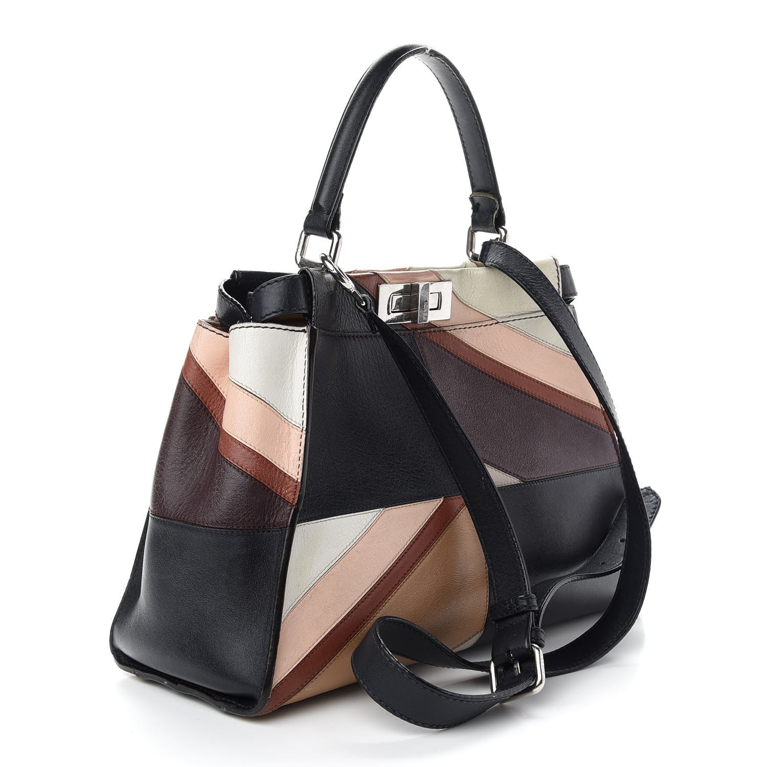 Fendi Vitello Seta Patchwork Medium Peekaboo Iconic Satchel Night Blue Multicolor 3 of 8