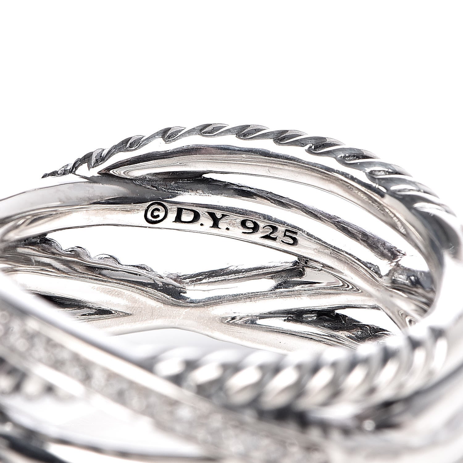 David Yurman Sterling Silver Diamond Rose Quartz 16mm Cable Wrap Ring 55 7.25 5 of 7