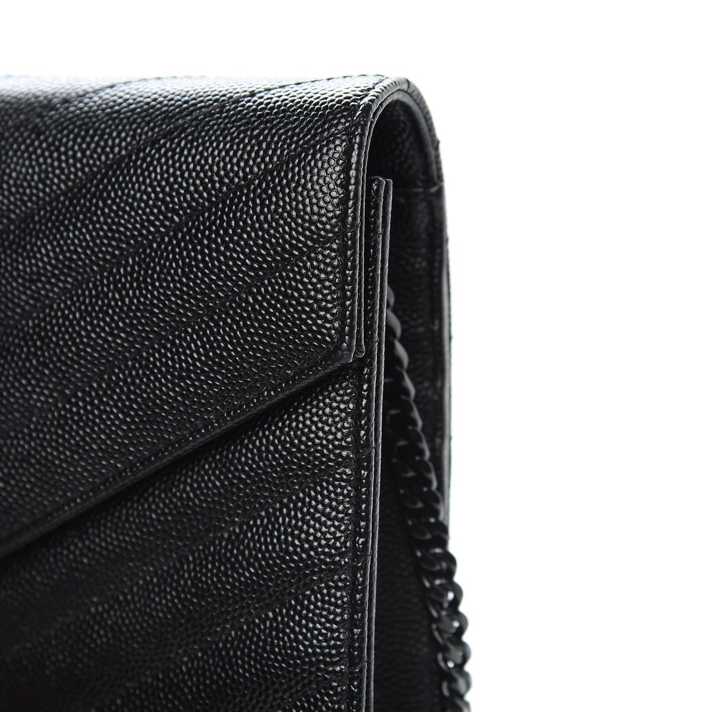 Grain De Poudre Matelasse Chevron Monogram Envelope Chain Wallet Black
