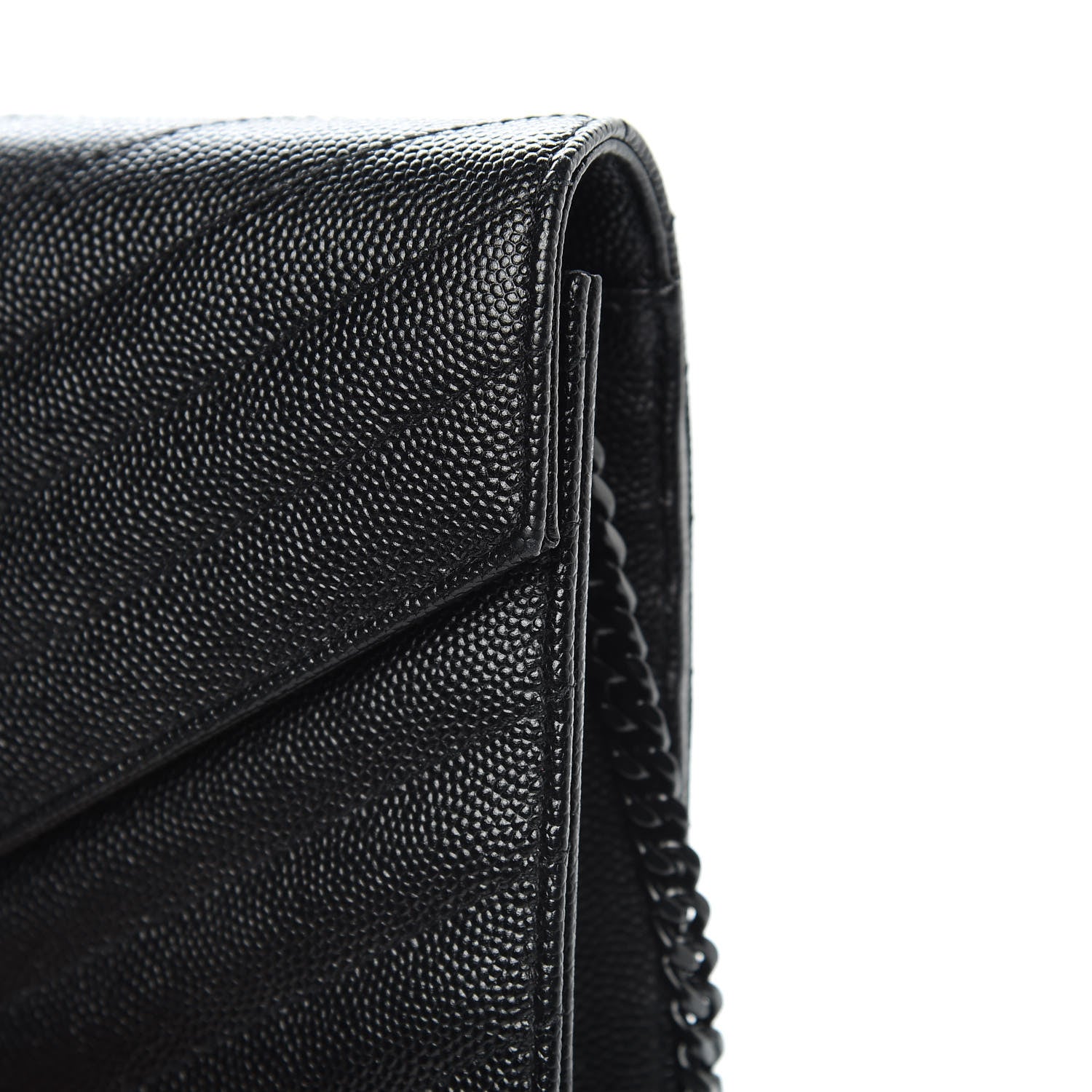 Saint Laurent Grain De Poudre Matelasse Chevron Monogram Envelope Chain Wallet Black 12 of 12