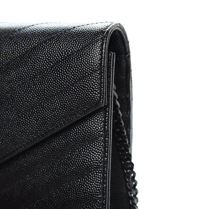 Saint Laurent Grain De Poudre Matelasse Chevron Monogram Envelope Chain Wallet Black 12 of 12