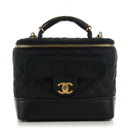 Chanel Iridescent Grained Calfskin Quilted Globe Trotter Vanity Case Black 1 of 8