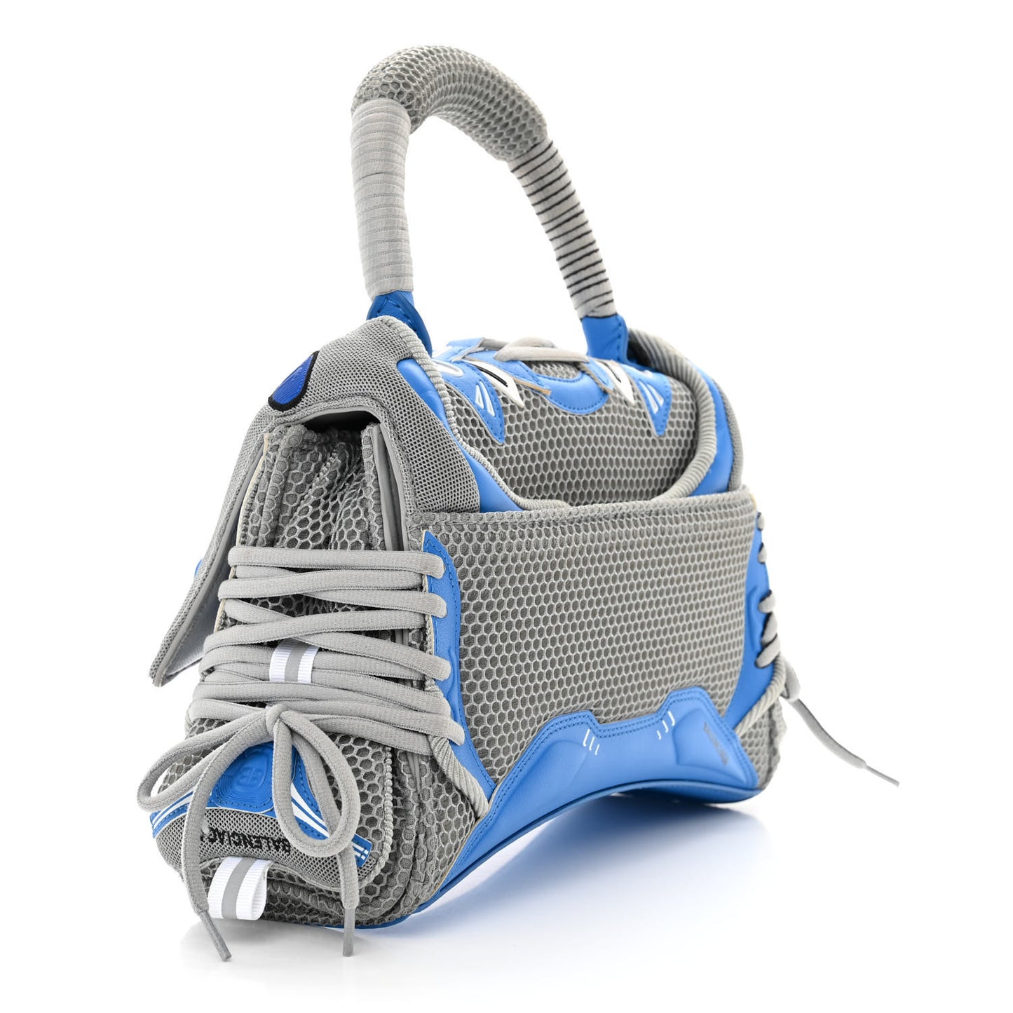 Faux Calfskin Fabric Small Sneakerhead Top Handle Bag Blue Grey