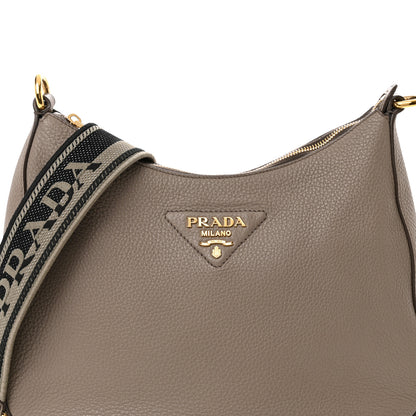 Prada Vitello Daino Soft Large Zippered Messenger Hobo Argilla 7 of 12