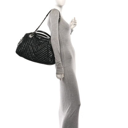 Chanel Aged Calfskin Chevron Large Soft Bowling Bag Black 2 of 10