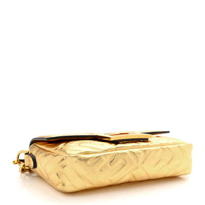 Fendi Vitello Catalan Mirror FF 1974 Embossed Mini Baguette Gold 4 of 10