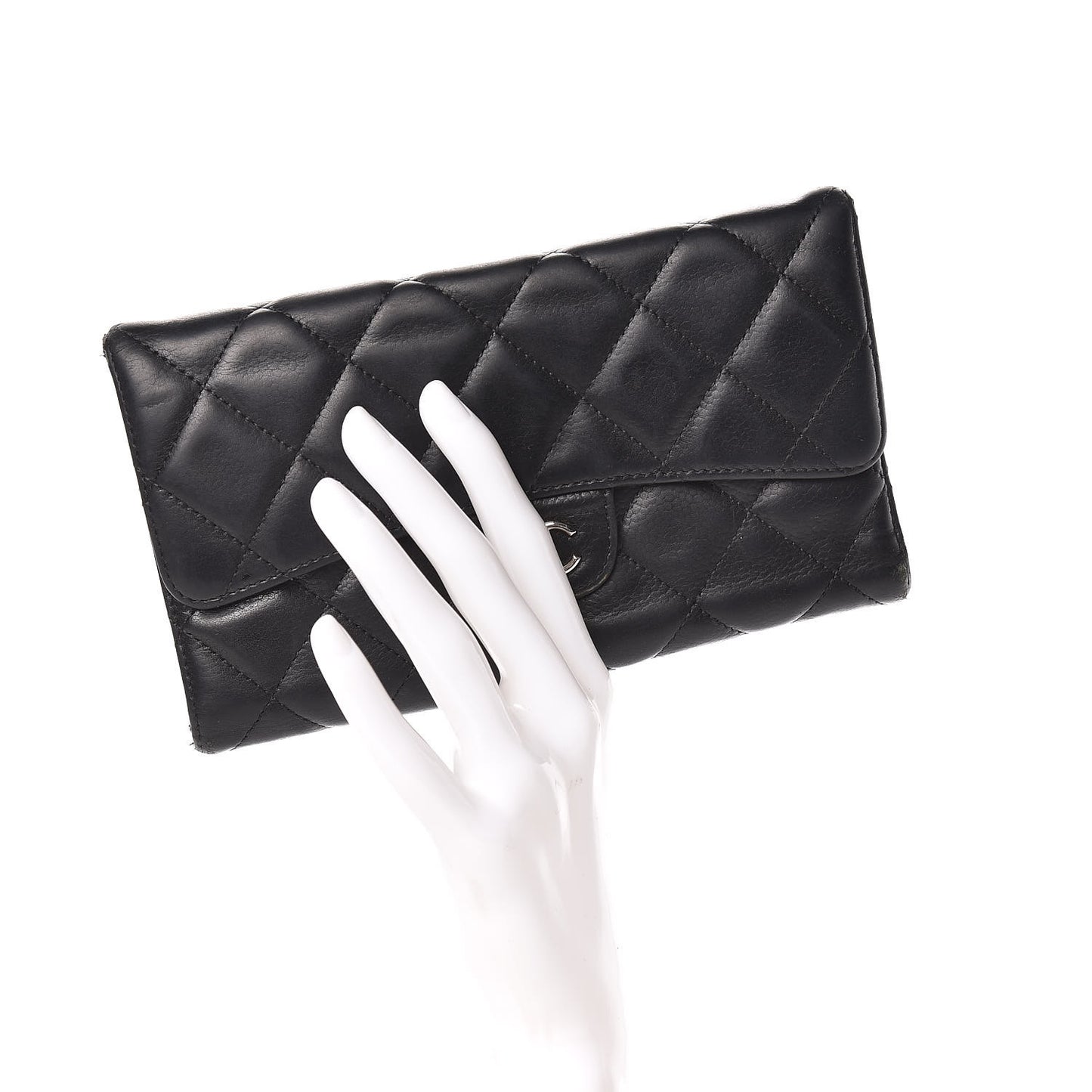 Caviar Quilted Large Gusset Flap Wallet Black