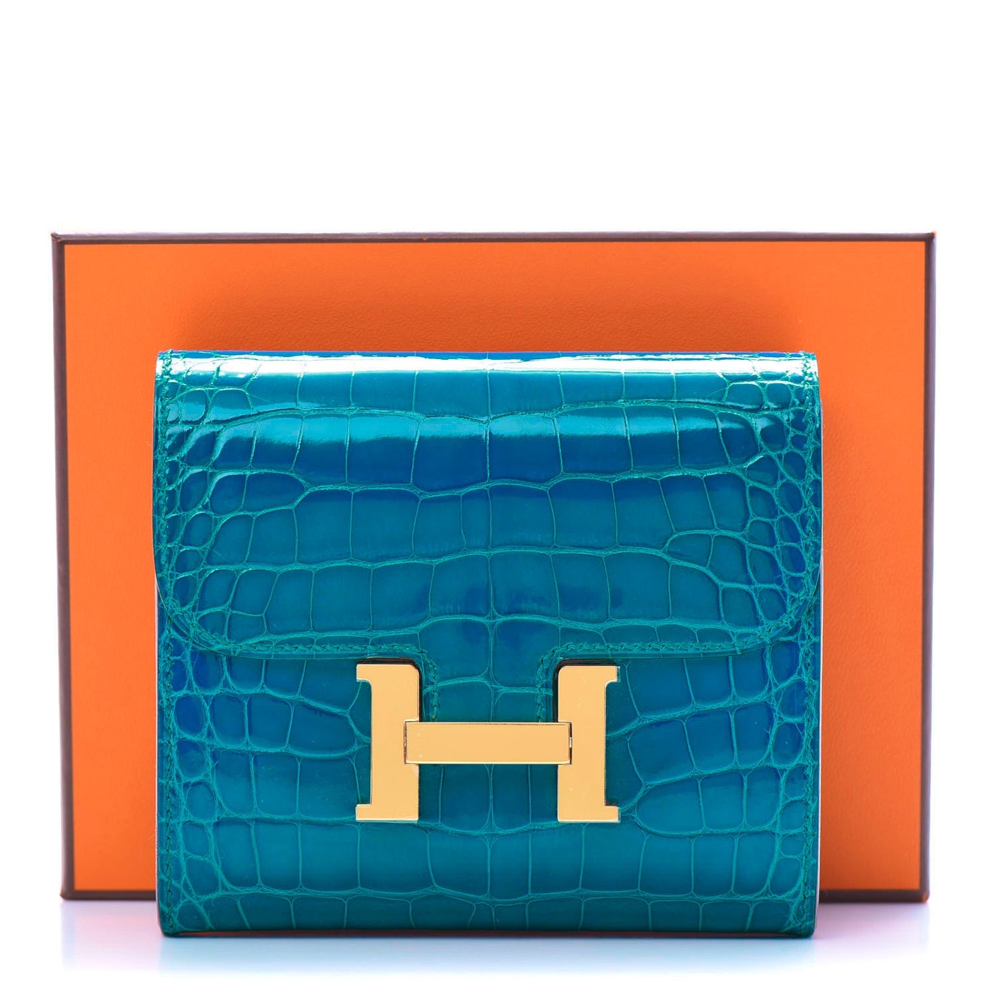 Shiny Alligator Constance Short Wallet Bleu Izmir