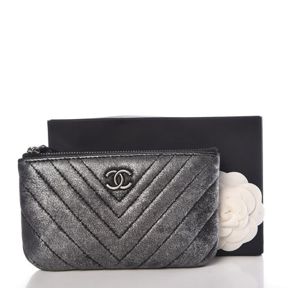 Chanel Iridescent Calfskin Chevron Quilted Small Cosmetic Case Grey 9 of 9