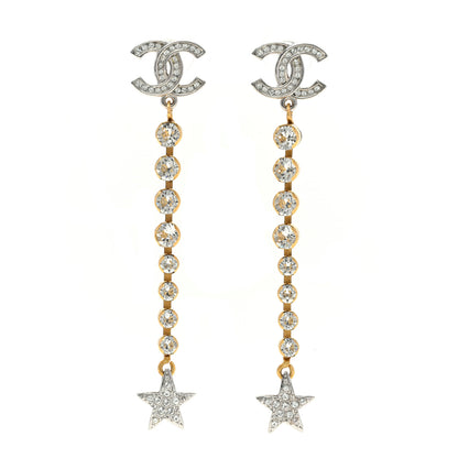 Chanel Crystal Drop Long CC Earrings Silver Gold 1 of 5