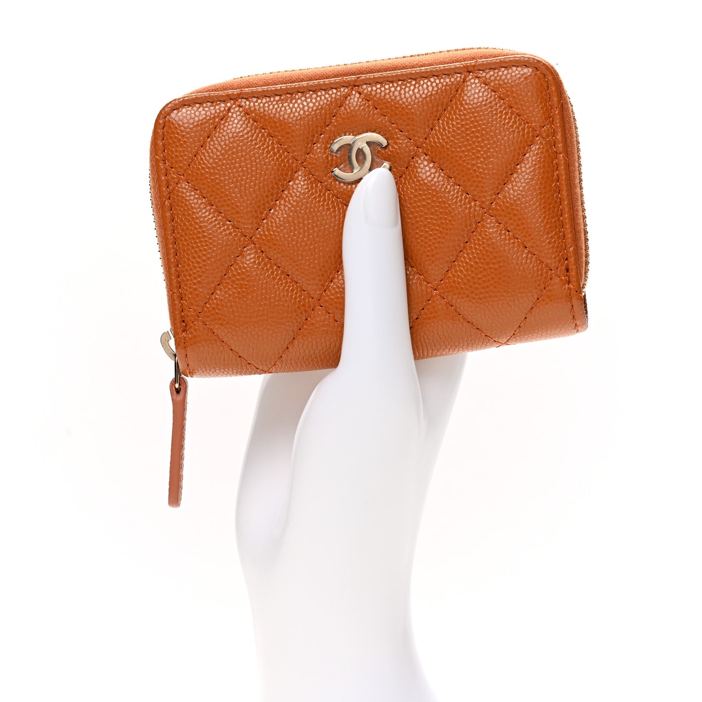 Caviar Quilted Zip Around Coin Purse Light Brown