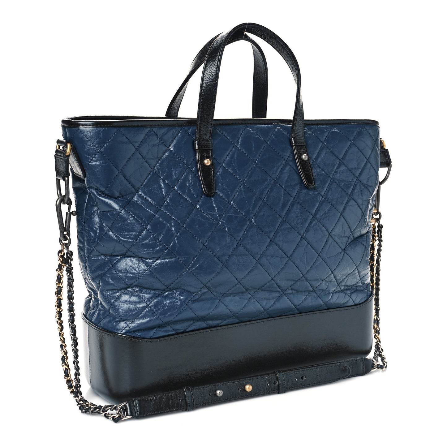Aged Calfskin Quilted Large Gabrielle Shopping Tote Navy Black