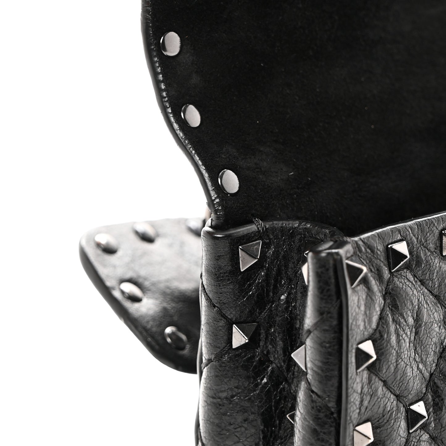Craquele Nappa Small Rockstud Spike Shoulder Bag Black