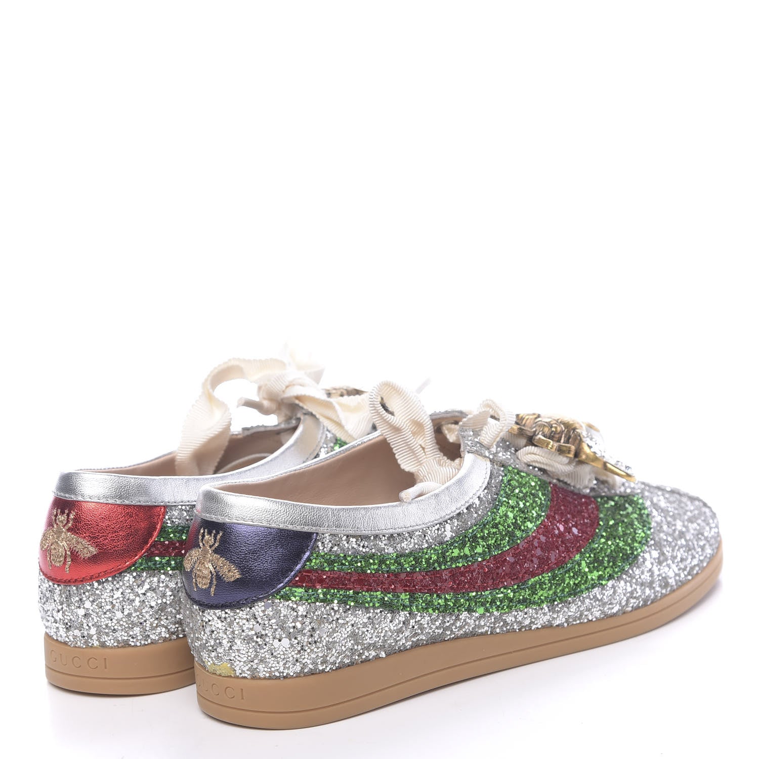 Gucci Glitter Fabric Web Falacer Sneakers 37 Silver 4 of 11