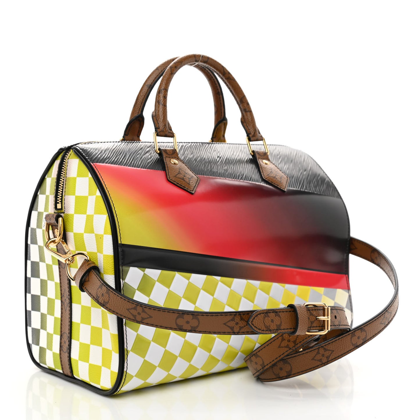 Epi Reverse Monogram Damier Race Speedy Bandouliere 30 Black Yellow