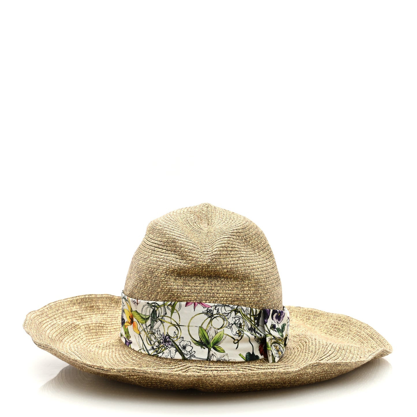 Woven Paper Yarn Floral Hat XL Beige White Multicolor