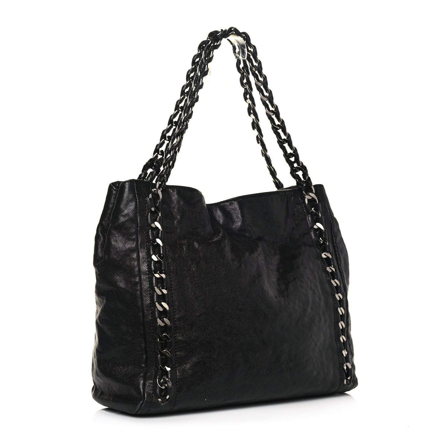 Glazed Caviar Modern Chain Tote Black
