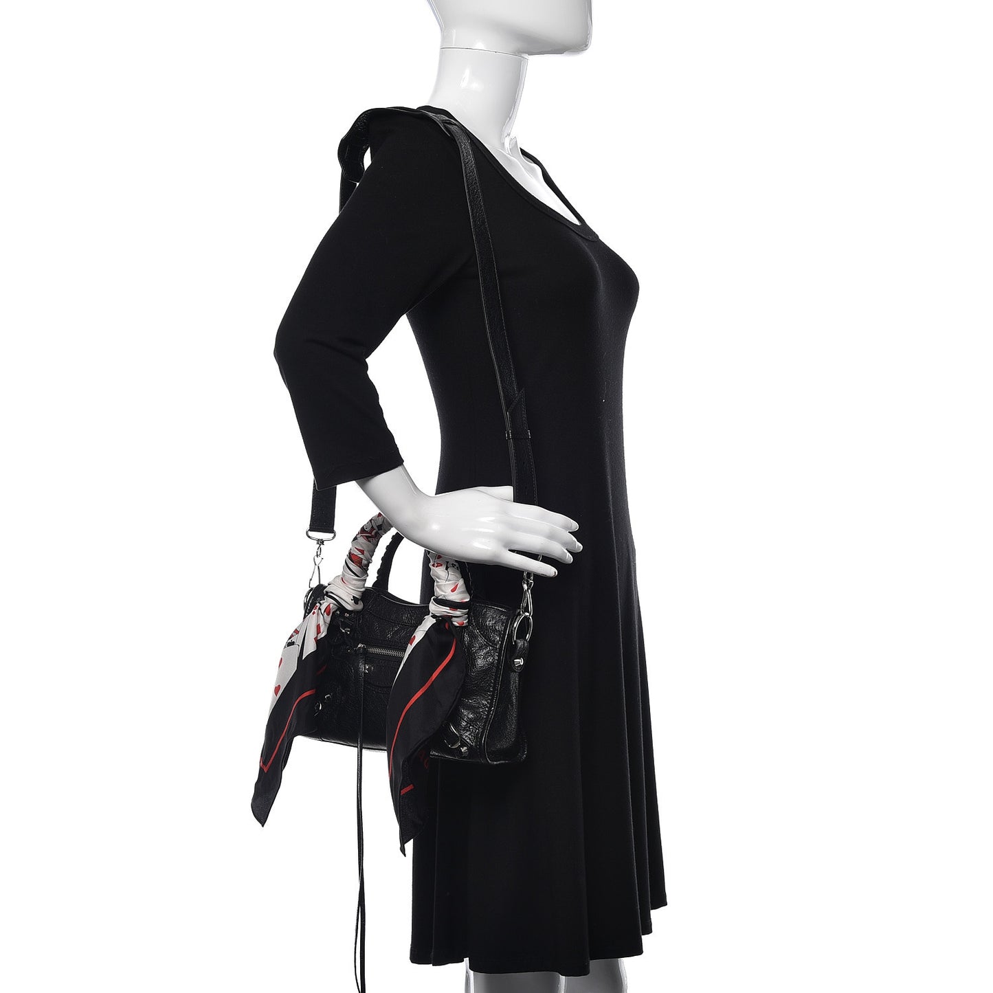 Agneau Classic Silver Hardware Mini S City Scarf Black