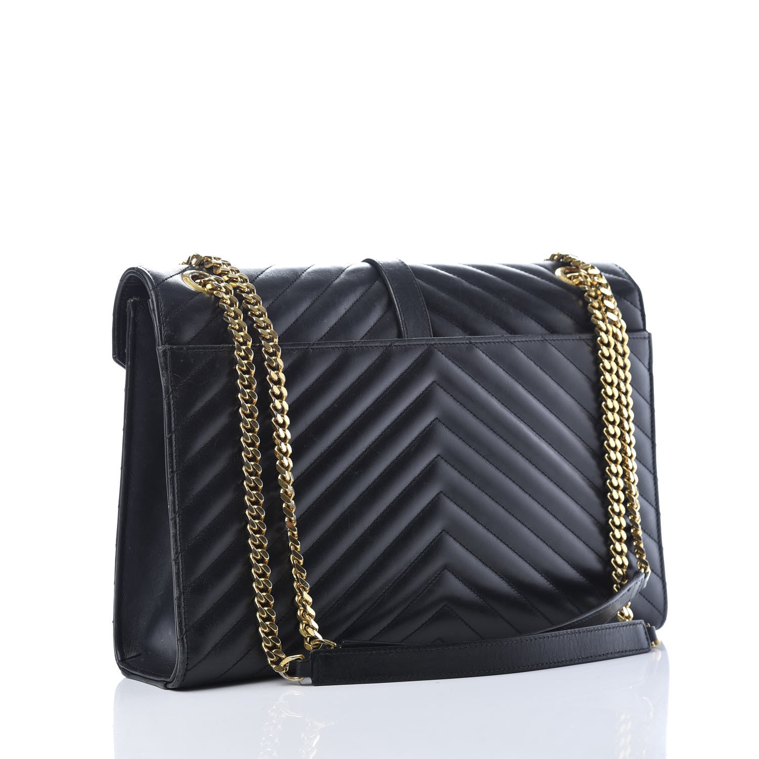 Saint Laurent Smooth Calfskin Matelasse Chevron Large Monogram Satchel Black 7 of 32