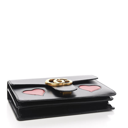 Gucci Knight Calfskin Malaga Kid Heart Medium GG Marmont Chain Handle Bag Black Hibiscus Red Multicolor 3 of 12