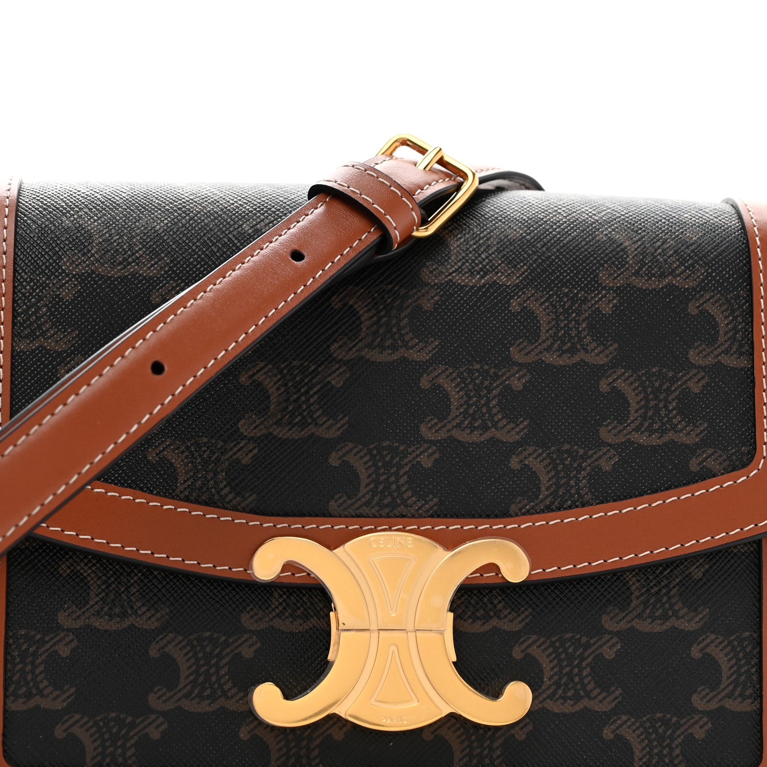 Celine Calfskin Triomphe Canvas Teen Triomphe Bag Tan 9 of 11