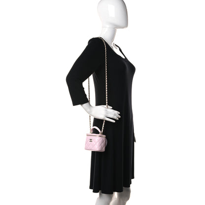 Chanel Lambskin Quilted Mini Top Handle Vanity Case With Chain Light Pink 2 of 11
