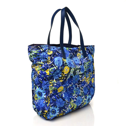 Prada Tessuto Nylon Saffiano Floral Print Tote Bluette Dis Primule 2 of 9