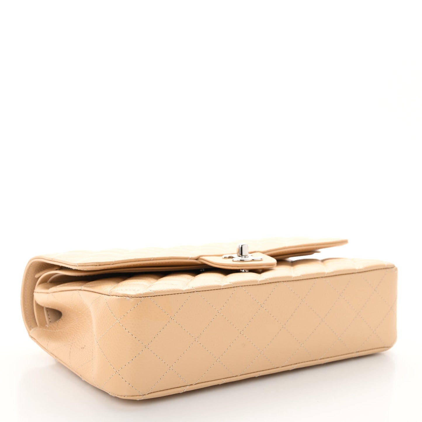Caviar Quilted Medium Double Flap Beige