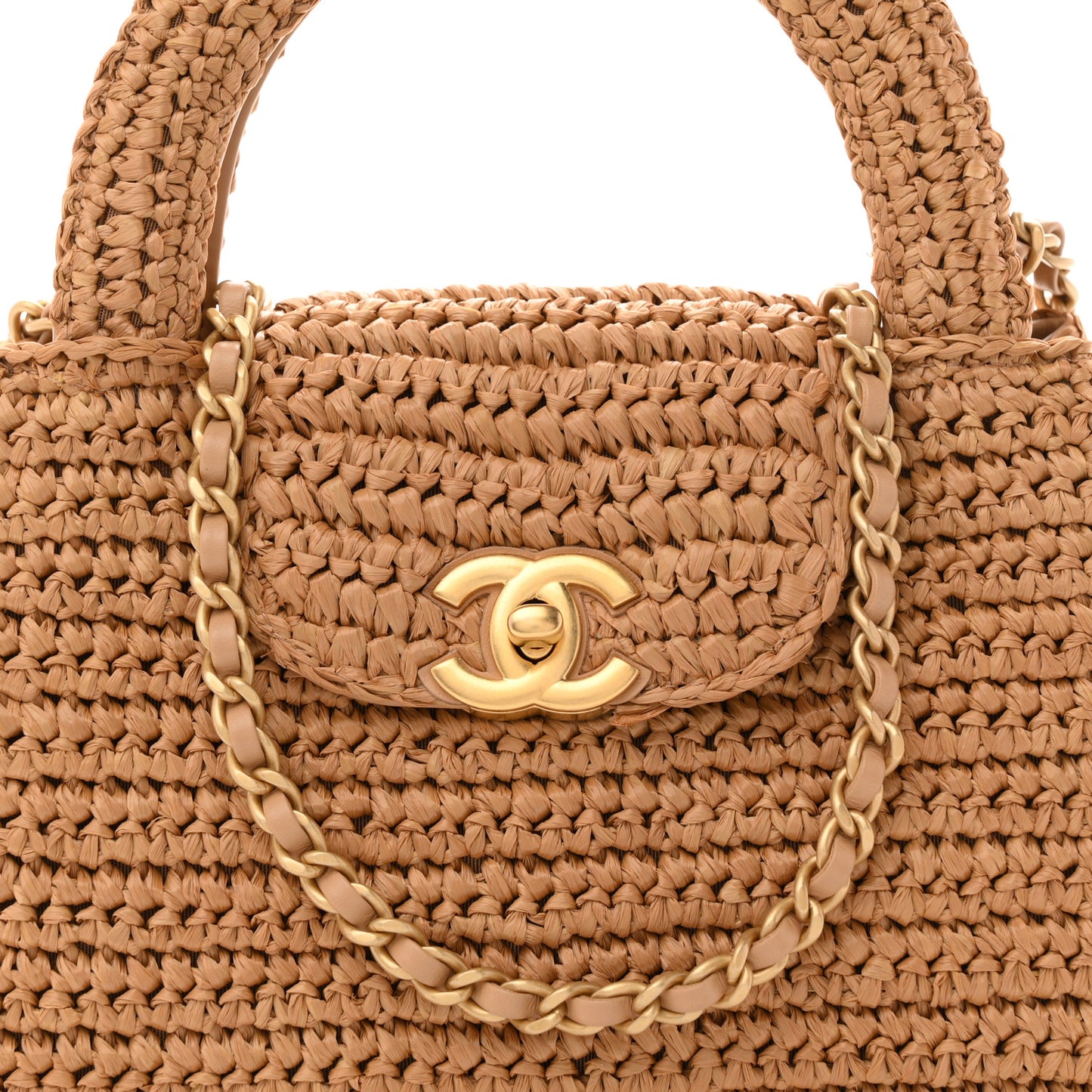 Braided Raffia Nano Kelly Flap Bag Dark Beige