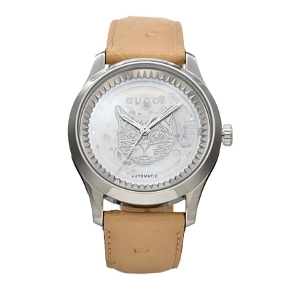 Gucci Stainless Steel Ostrich Mother of Pearl 38mm G-Timeless Cat Automatic Watch 1 of 4