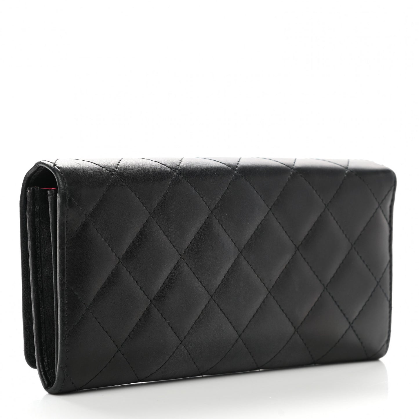 Calfskin Quilted Cambon Gusset Flap Wallet Black